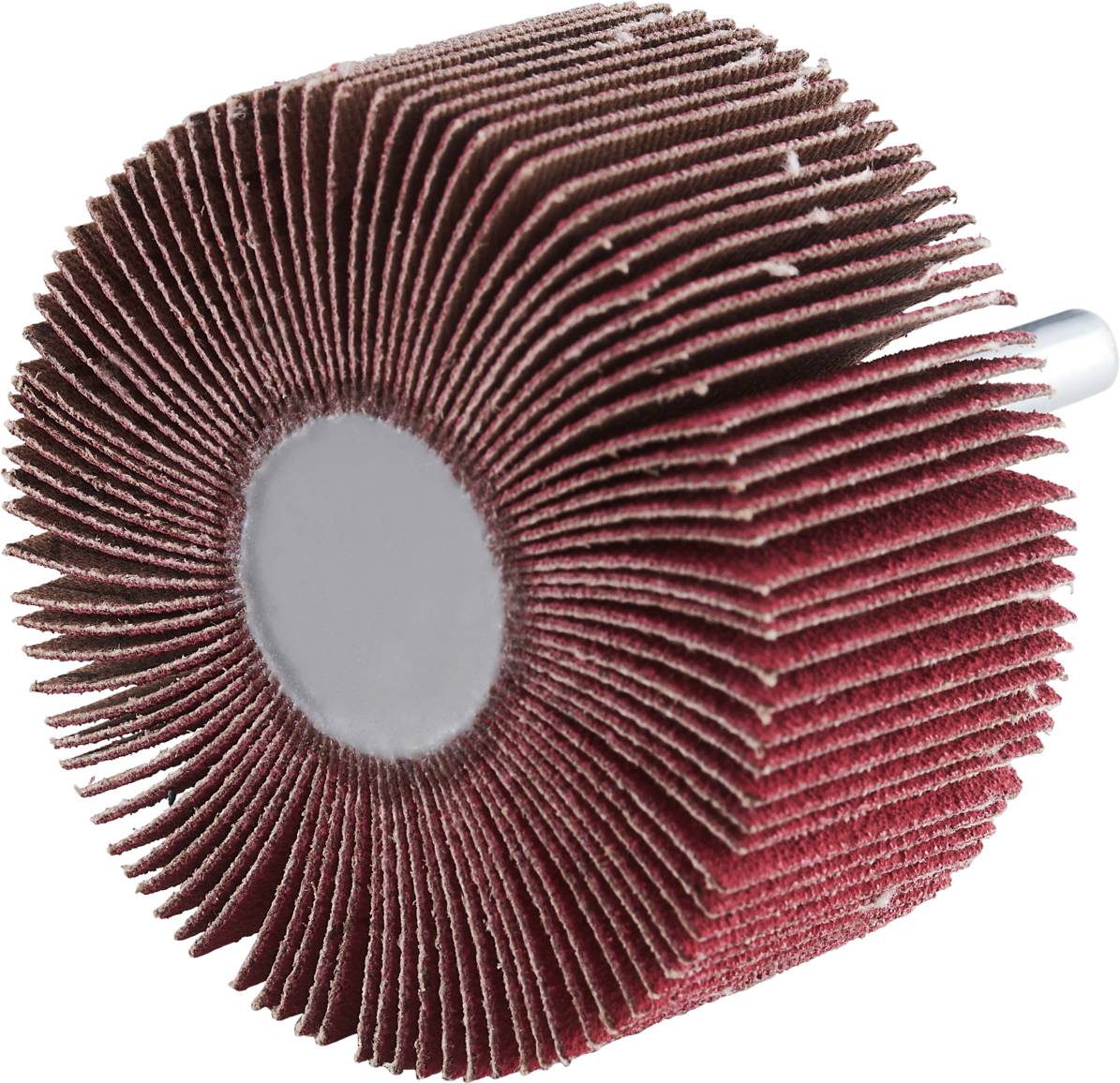 Schleiflamellenrad mit rotbraunen Lamellen, zylindrische Form, geeignet zum Polieren und Schleifen von Materialien.