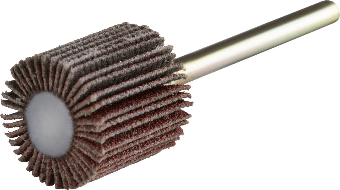 Ein zylinderförmiger Schleifaufsatz mit Lamellen, der für die Oberflächenbearbeitung von Materialien verwendet wird.