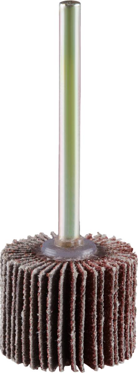 Schleifmop mit Schaft, bestehend aus mehreren abrasiven Lamellen, genutzt zum Oberflächenschleifen oder Polieren von Materialien.