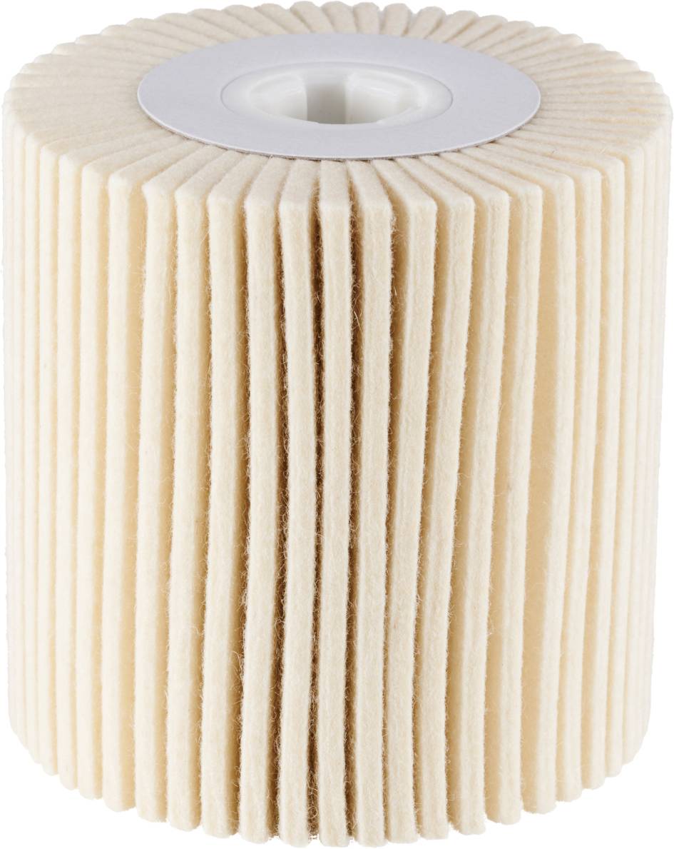 Ein beiger Filtereinsatz mit gleichmäßig verteilten Falten, zylindrische Form, zentrale Öffnung oben. Geeignet für Wasser- oder Luftreinigung.