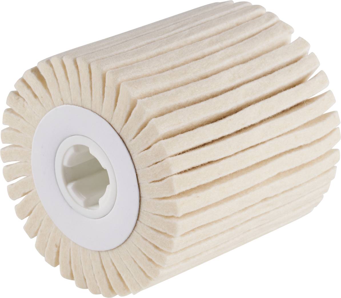 Ein zylinderförmiger Wasserfilter mit Faltenstruktur und weißem Rand, geeignet zur mechanischen Wasserreinigung.