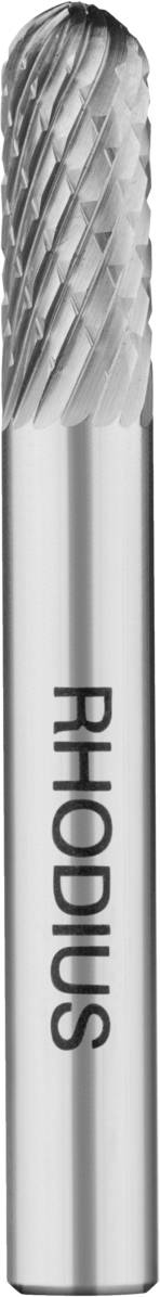 Frässtift aus Metall mit spiraliger Struktur und der Aufschrift 'RHODIUS' auf der Seite, zur Bearbeitung von Materialien.
