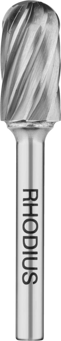 Fräser aus Metall mit spiralförmigen Schneiden, aufgestanzt mit 'RHODIUS'. Verwendet für präzise Bearbeitungsaufgaben in der Industrie.