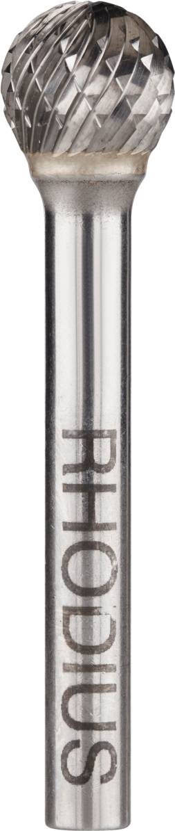 'Rhodus'-Gravierfräser mit kugelförmigem Schneidkopf, aus Metall, für Präzisionsarbeiten in der Metallbearbeitung.