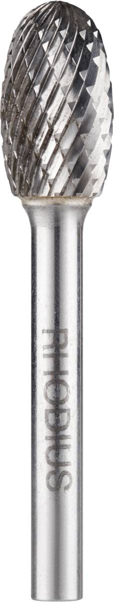 Ein zylindrisches Fräswerkzeug mit geriffelter, konischer Spitze und metallischem Schaft, geeignet für präzise Schleifarbeiten.