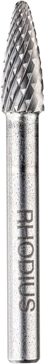 Metallfräser in konischer Form mit quergelappter Verzahnung; geeignet für die Bearbeitung harter Materialien. Markierung 'Pionus'.