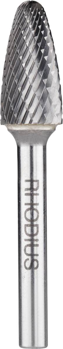 Ein rotierendes Hartmetallfrässtift mit zylindrischem Schaft und kegelförmiger Spitze, geeignet für Metallbearbeitung.