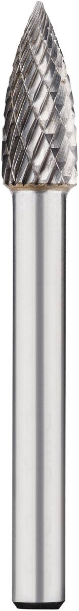 Ein rotierender Schleifkopf aus Metall, konisch geformt mit einer geriffelten Oberfläche, geeignet für präzise Metallbearbeitung.