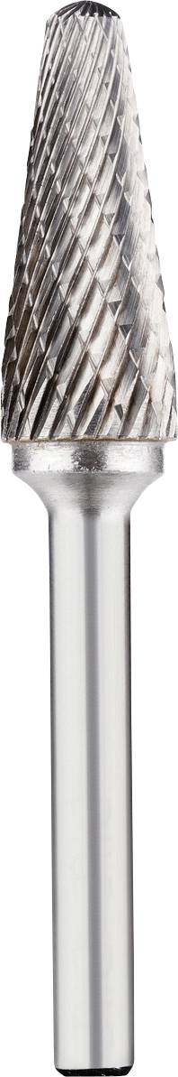 Metallfräser in konischer Form mit spiralisierten Rillen, verwendet für präzise Metallbearbeitung und Oberflächenverfeinerung.