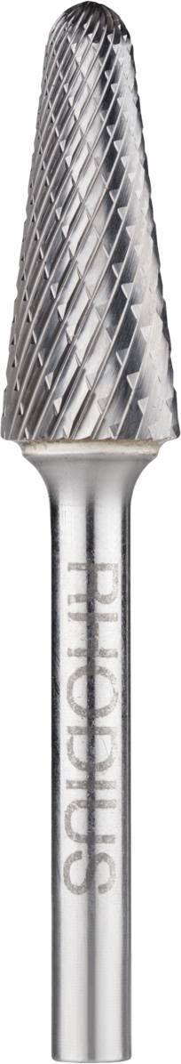 Fräser aus Metall mit konischer Spitze und spiralförmigen Rillen, verwendet für Präzisionsarbeiten in der Metallbearbeitung.