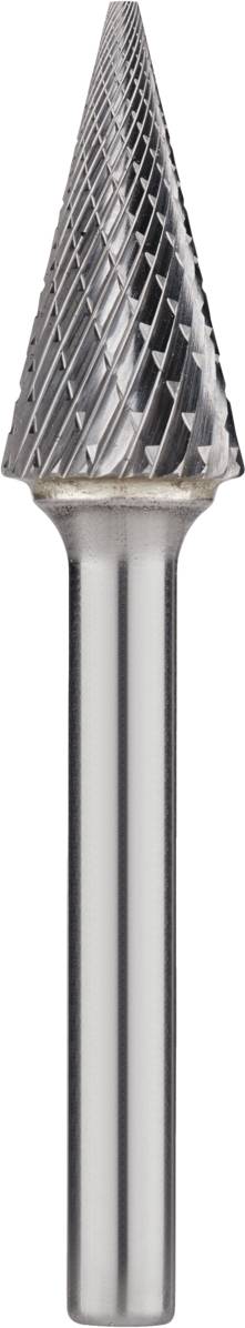 Metallfräser in Kegelform mit strukturierter Oberfläche, geeignet zum Schleifen und Formen von Materialien in handwerklichen oder industriellen Anwendungen.