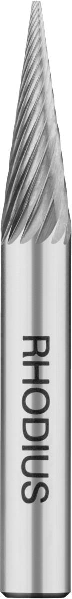 'RHODIUS' Frässtift mit konischer Spitze, geeignet für präzise Metallbearbeitung.
