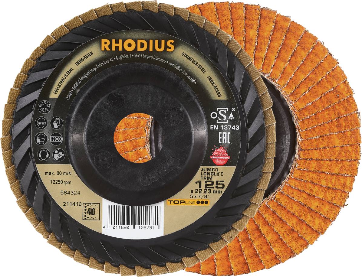 Rhodius 211410 JUMBO LONGLIFE TRIM Fächerschleifscheibe Edelstahl, Stahl 10St.