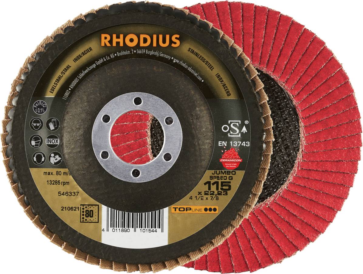 Rhodius 210621 JUMBO SPEED G Fächerschleifscheibe Edelstahl, Stahl 10St.