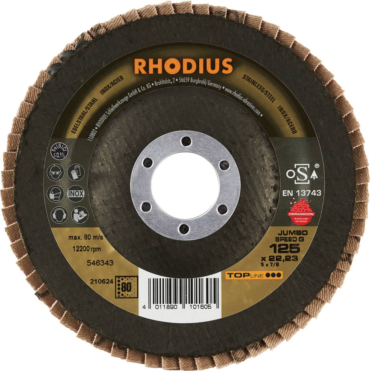 Rhodius 210624 JUMBO SPEED G Fächerschleifscheibe Edelstahl, Stahl 10St.