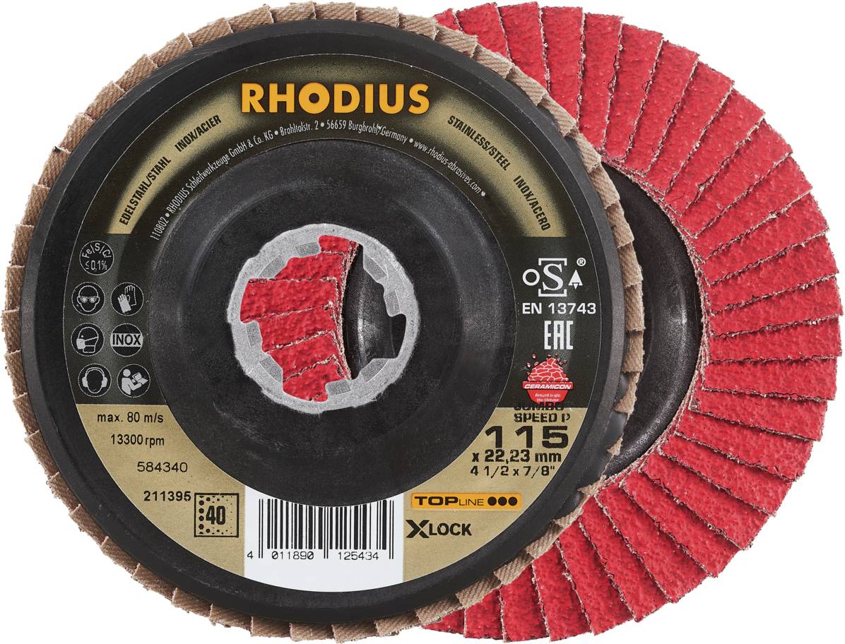 Rhodius 211395 JUMBO SPEED P X-LOCK Fächerschleifscheibe Edelstahl, Stahl 10St.