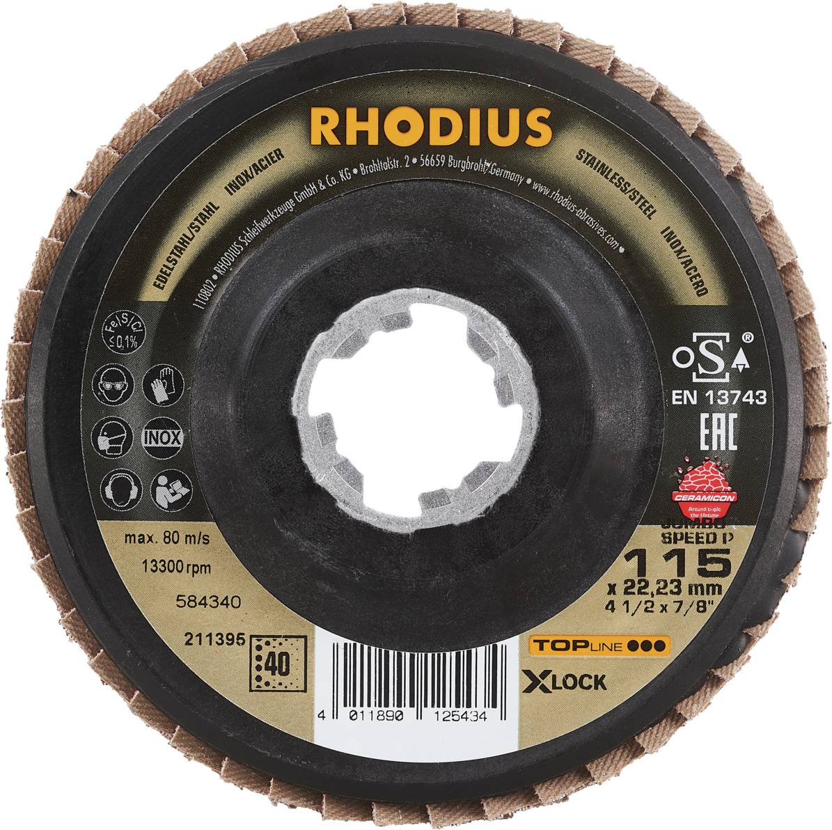 Rhodius 211395 JUMBO SPEED P X-LOCK Fächerschleifscheibe Edelstahl, Stahl 10St.