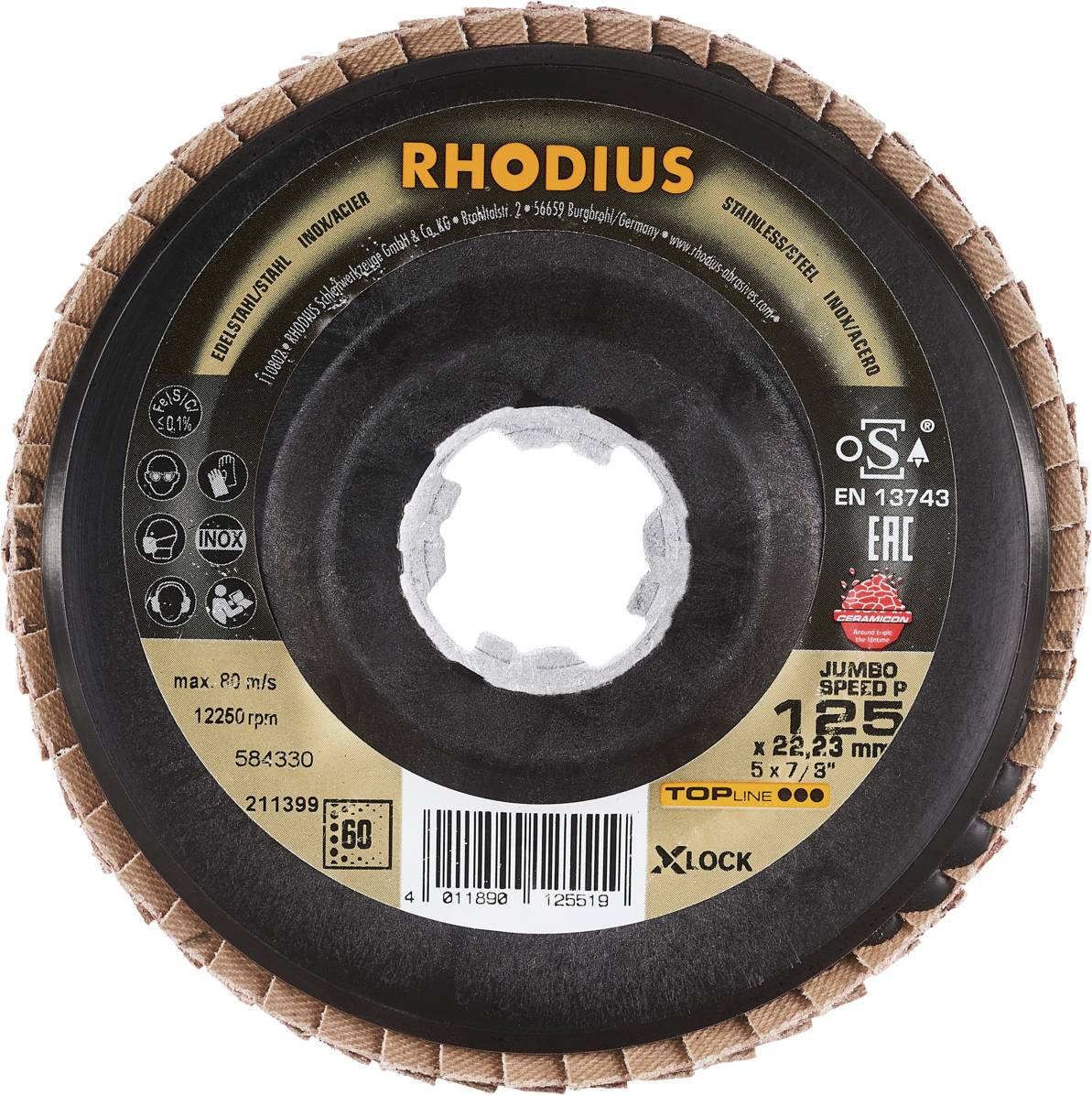 Rhodius 211399 JUMBO SPEED P X-LOCK Fächerschleifscheibe Edelstahl, Stahl 10St.