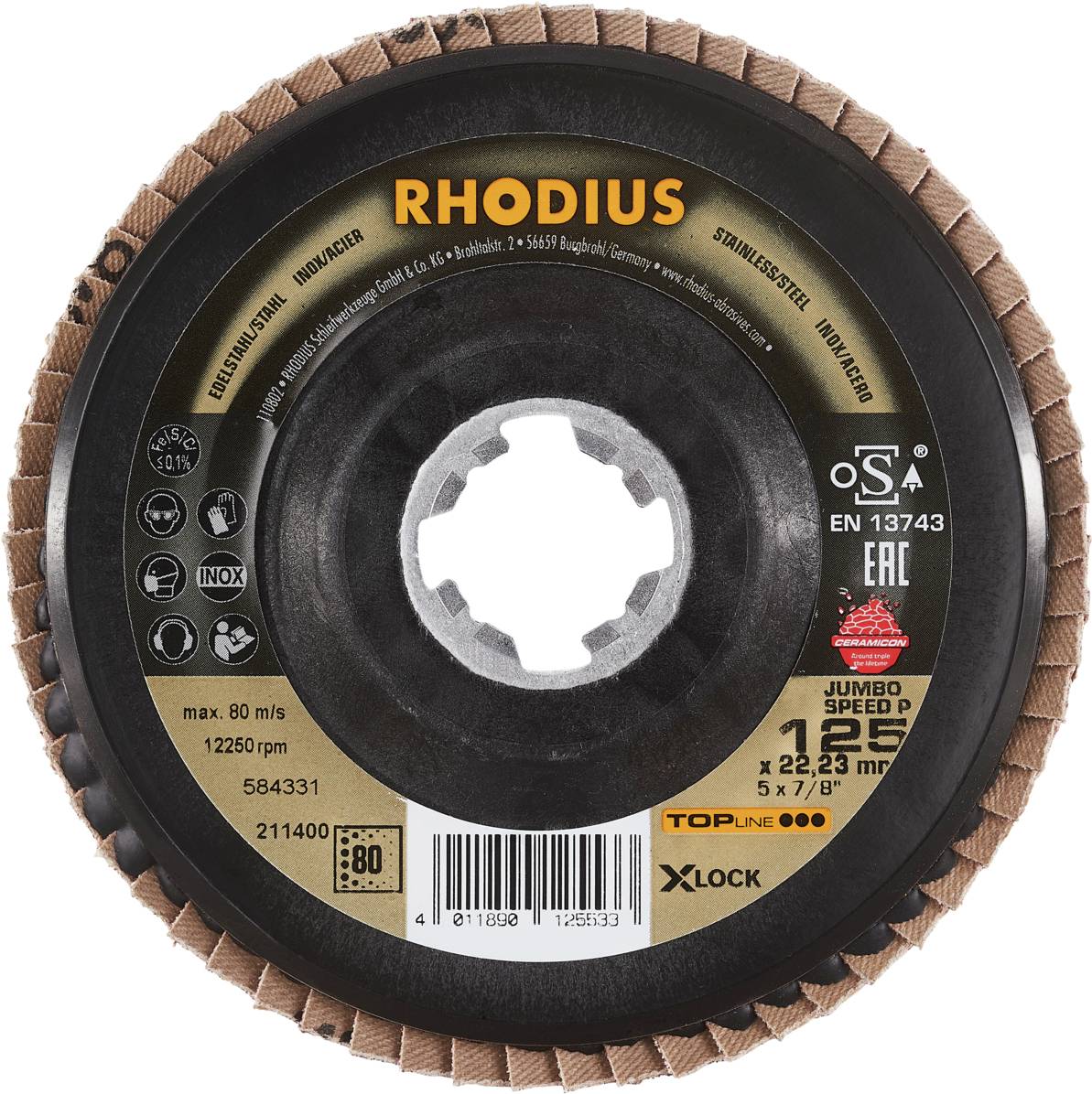 Rhodius 211400 JUMBO SPEED P X-LOCK Fächerschleifscheibe Edelstahl, Stahl 10St.