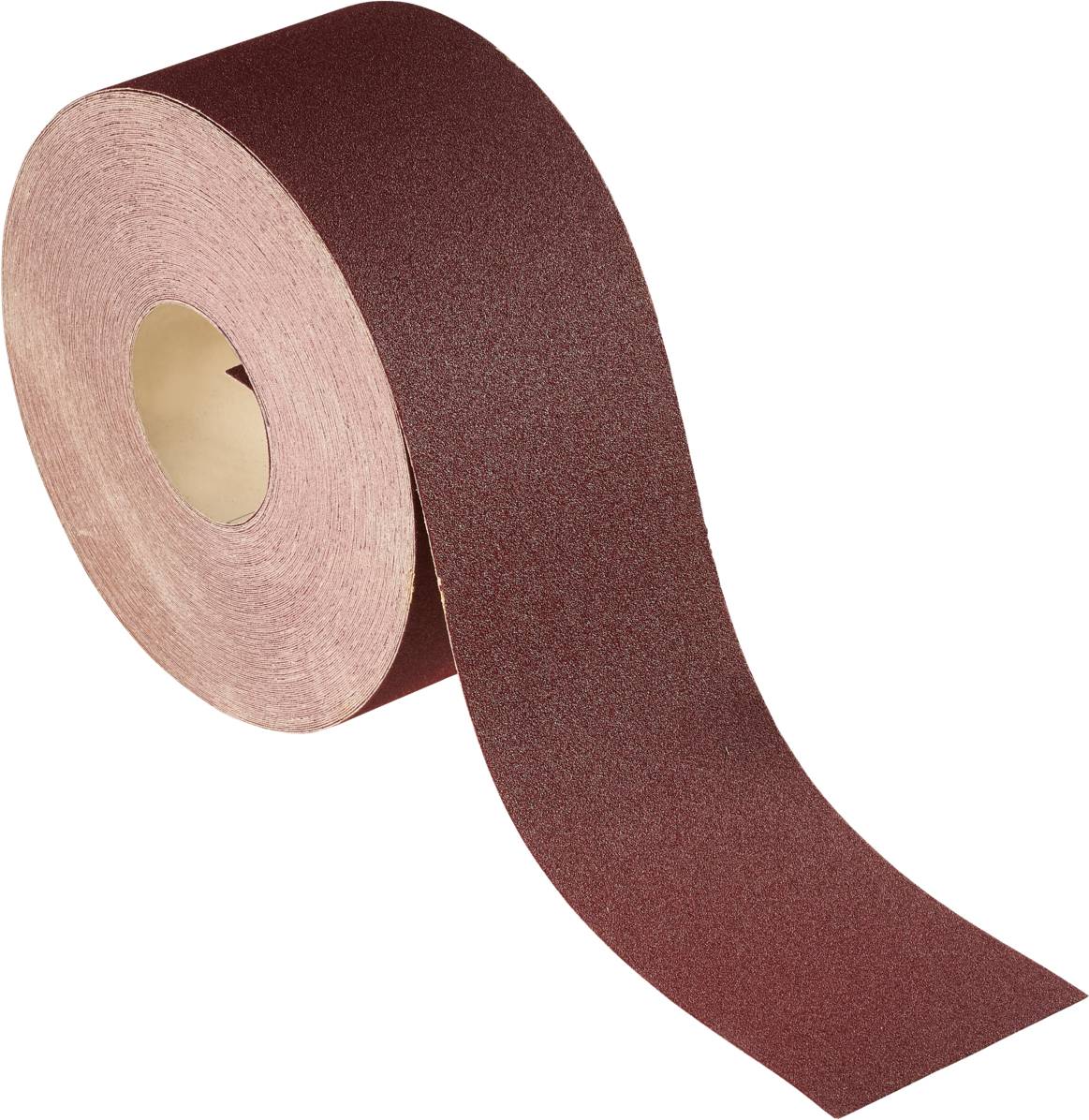Rolle mit Schleifpapier, grob, rotbraune Farbe, teils abgerollt. Verwendung für Schmirgelarbeiten.