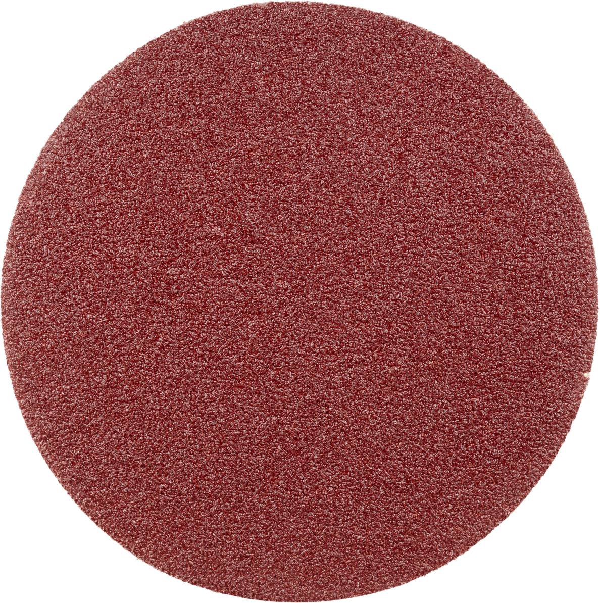 Rotes, rundes Schleifpapier ohne sichtbare Muster. Verwendet zum Glätten und Polieren von Oberflächen in handwerklichen Arbeiten.