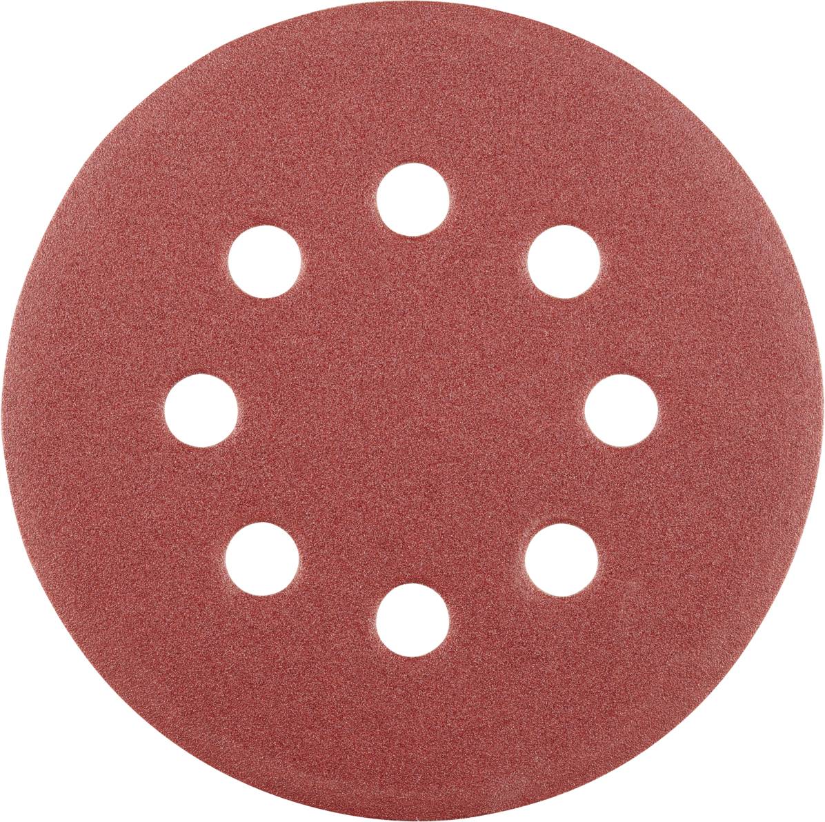 Ein rotes Schleifpad mit acht symmetrisch verteilten Löchern.