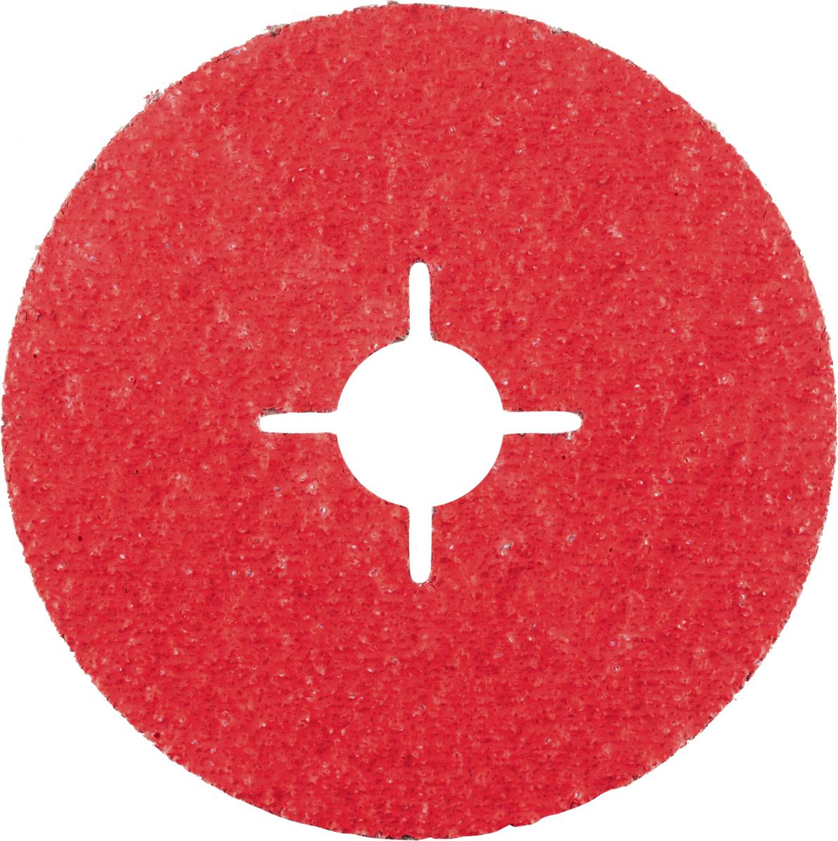 Roter Schleifpad mit kreisförmigem Design und kreuzförmiger Aussparung in der Mitte, für Oberflächenbearbeitung.