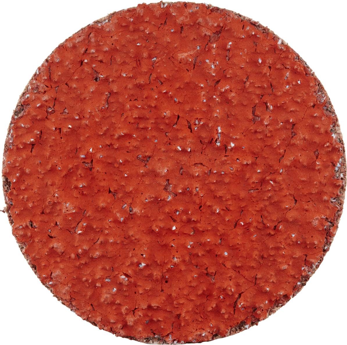 Eine Korund-Schleifscheibe in hellorange mit rauer, strukturierter Oberfläche, die zum Polieren oder Schleifen von Materialien verwendet wird.