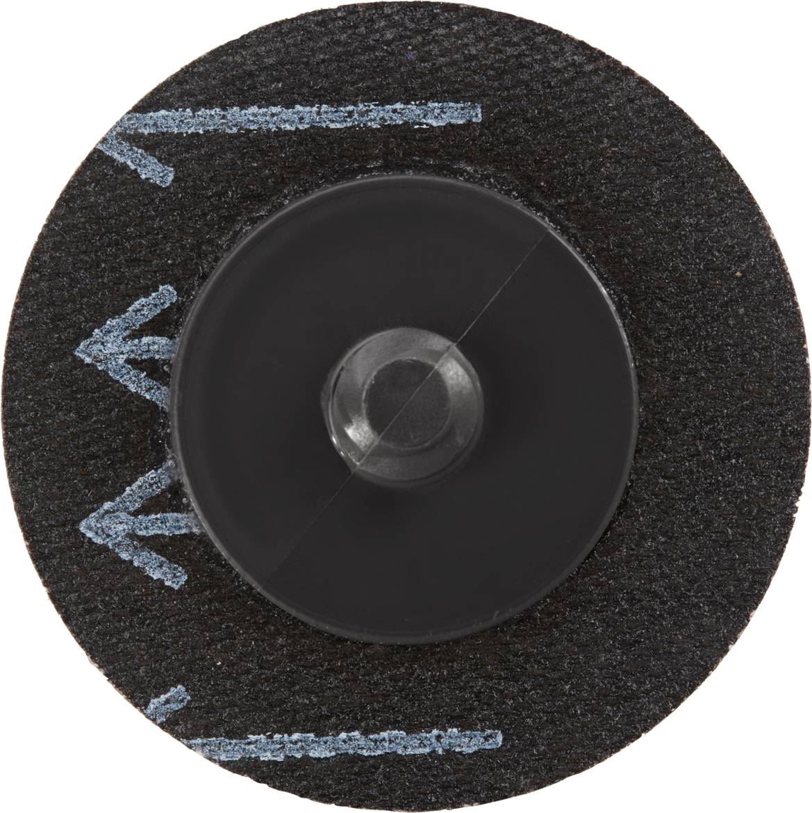 Ein schwarzer Schleifaufsatz mit einer zentralen Halterung, geeignet für Werkzeuge zur Bearbeitung von Metall oder Steinoberflächen.
