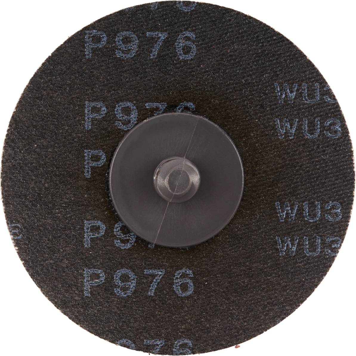 Ein runder Schleifscheibeaufsatz mit der Aufschrift 'P976 WU3'. Der Aufsatz hat eine schwarze, raue Textur und eine zentrale Befestigung.