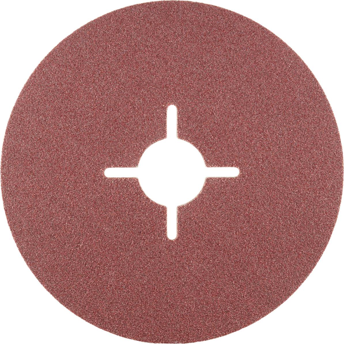 Ein runder Schleifaufsatz mit zentralem Loch und Kreuzschlitz, geeignet für verschiedene Schleifarbeiten auf unterschiedlichen Oberflächen.