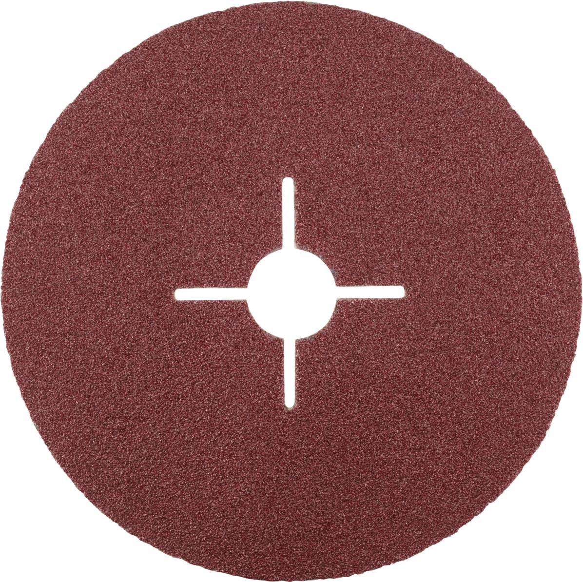 Eine runde Schleifscheibe mit roter, körniger Oberfläche und einem zentralen Loch. Geeignet für Schleifmaschinen.
