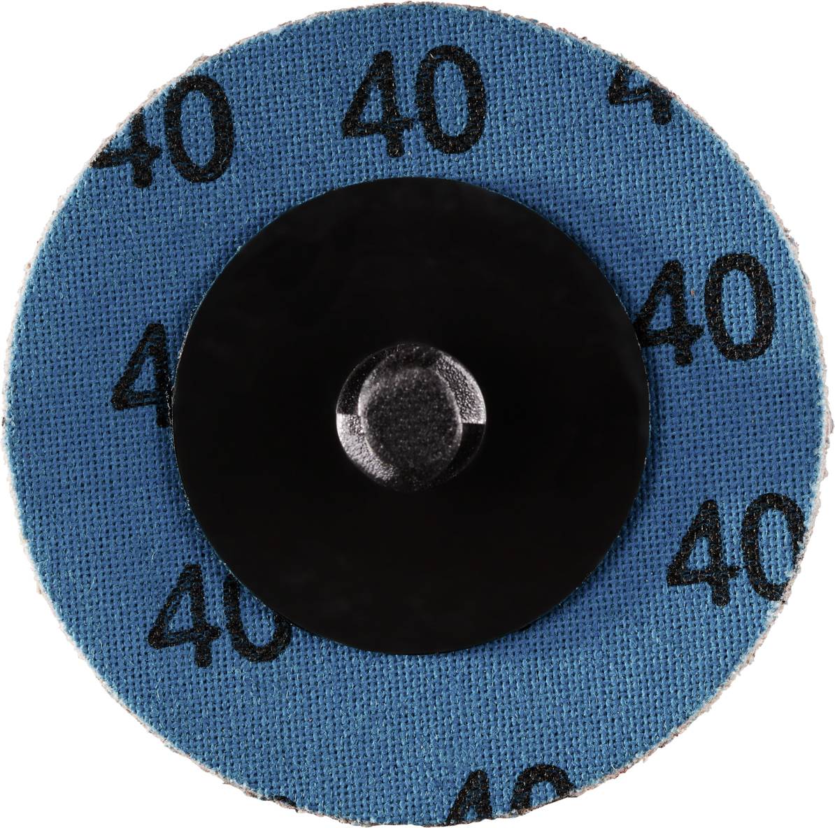 Ein Schleifpad mit blauer Oberfläche und schwarzem Zentrum. Die Zahl '40' ist mehrfach auf dem Pad gedruckt, was auf die Körnung hinweist.