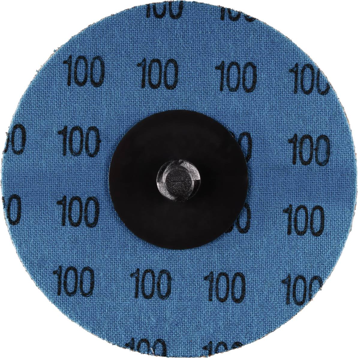 Ein blauer Schleifaufsatz mit der Aufschrift '100' in schwarzer Schrift, symmetrisch verteilt.