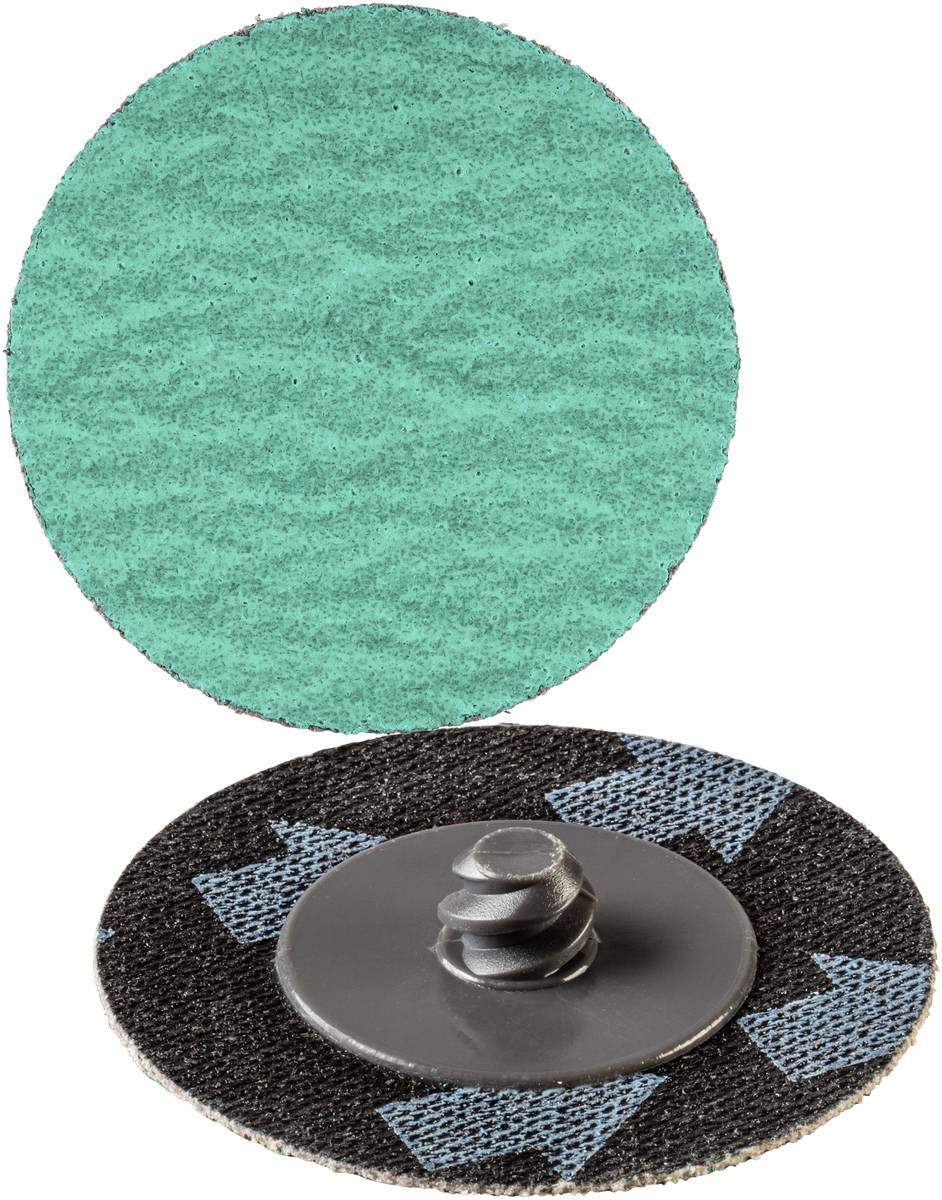 Zwei Schleifscheiben, eine mit grüner Oberfläche und die andere umgedreht, zeigt das Verschlusssystem.