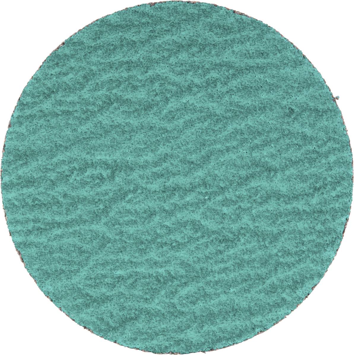 Eine türkisfarbene, kreisförmige Schleifscheibe mit feiner, rauer Textur. Geeignet für den Einsatz bei Schleifarbeiten auf metallischen Oberflächen.