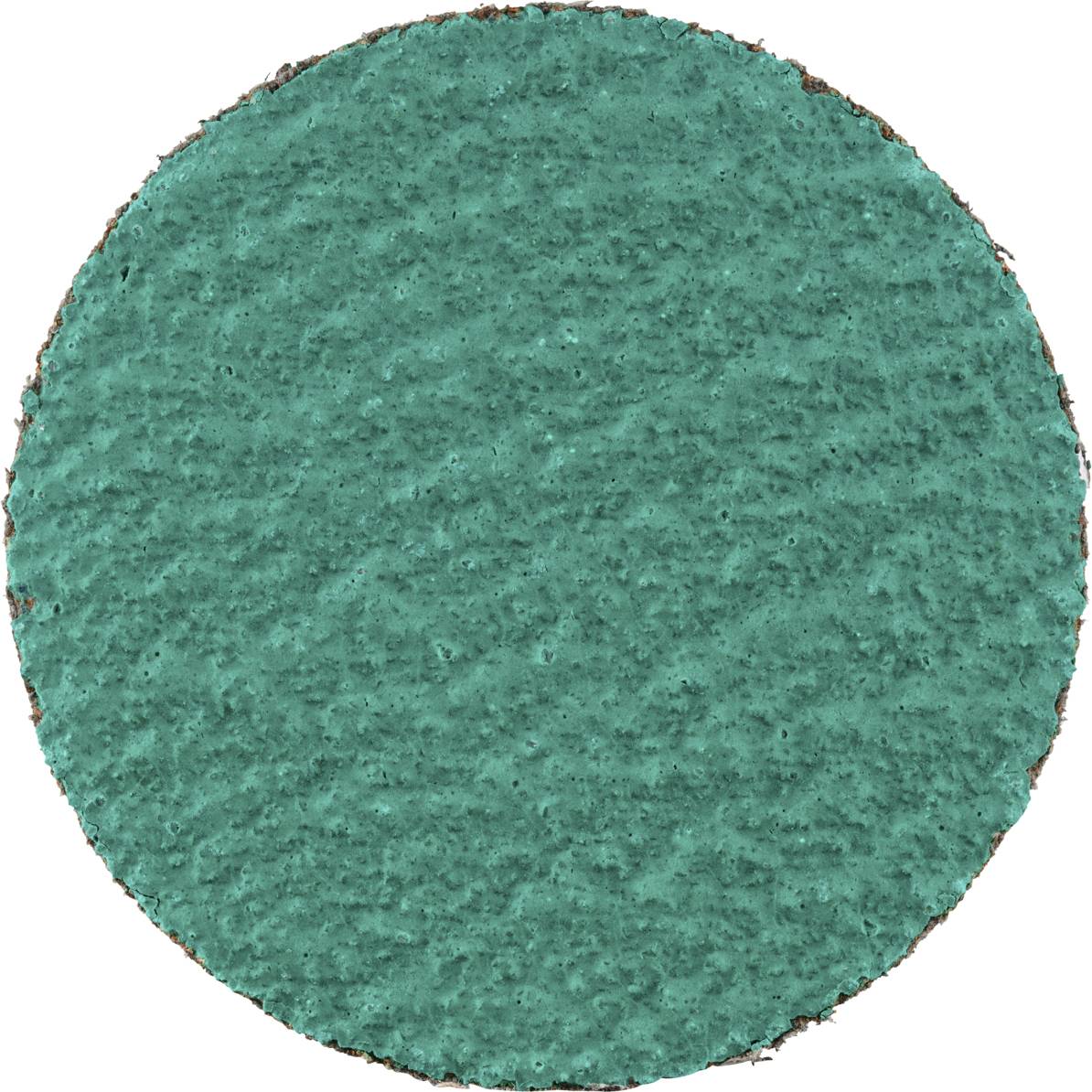 Ein türkisfarbener, kreisförmiger Schleifpad mit rauer Oberfläche.