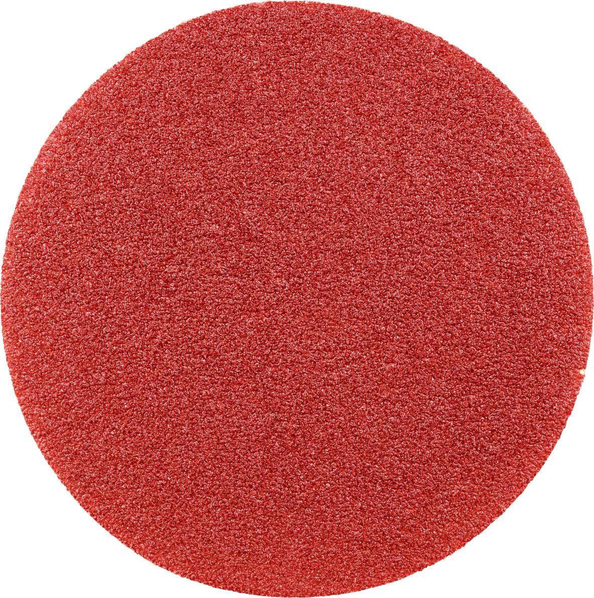 Ein rotes, rundes Sandpapier mit einer gleichmäßigen, körnigen Textur, das zur Oberflächenbearbeitung verwendet wird.