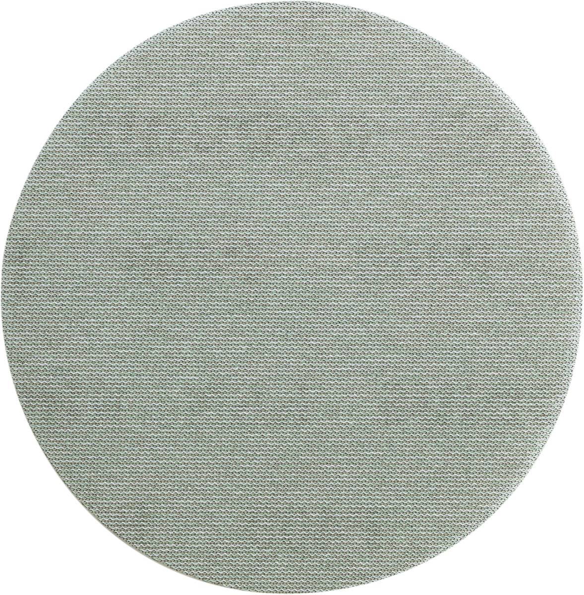 Ein runder, flacher Teppich in hellem Grau-Blau mit feiner Textur auf neutralem Hintergrund.