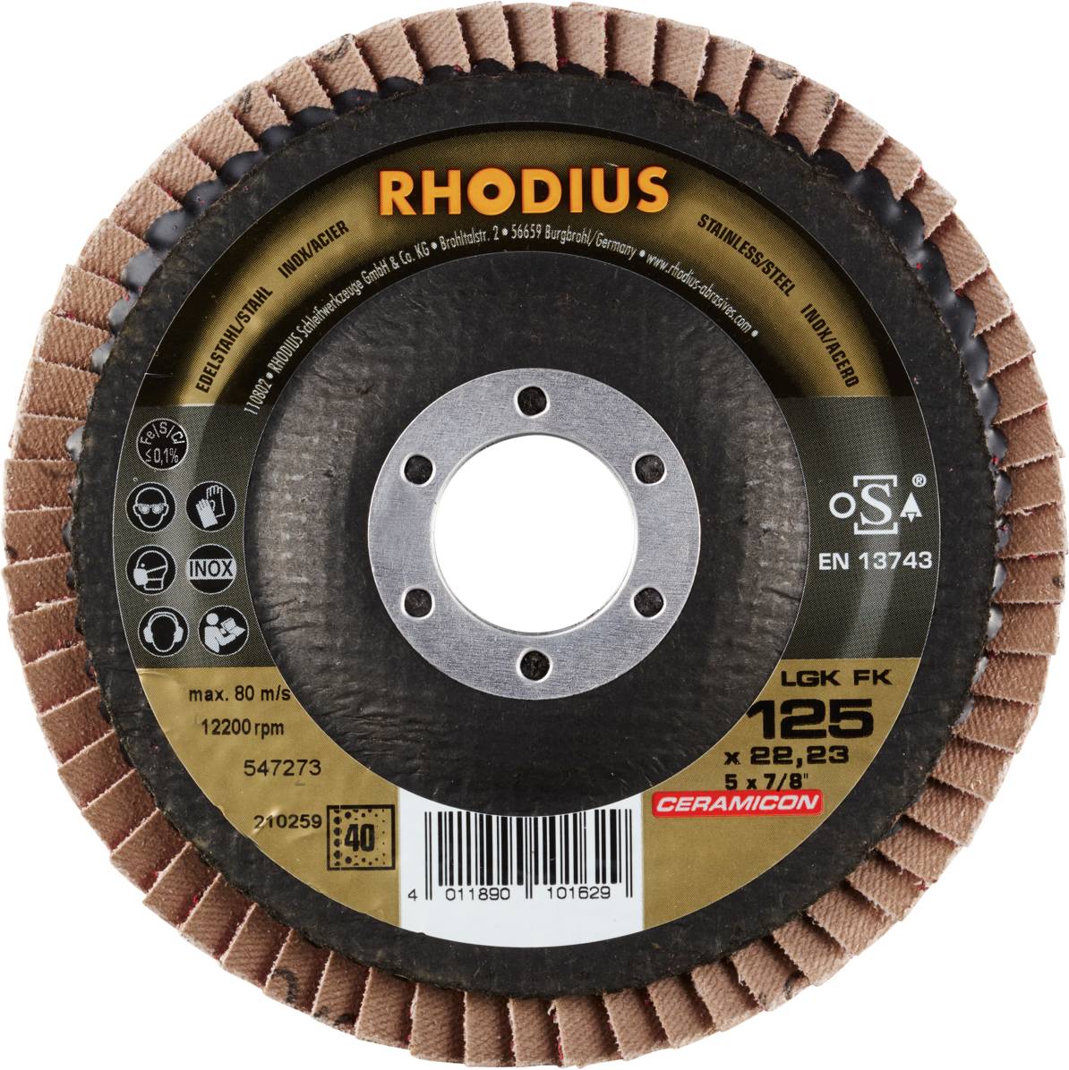 Rhodius 210259 LGK FK Fächerschleifscheibe Edelstahl, Stahl 10St.