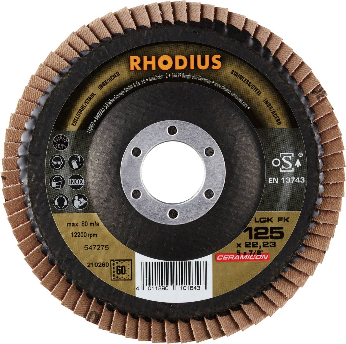 Rhodius 210260 LGK FK Fächerschleifscheibe Edelstahl, Stahl 10St.