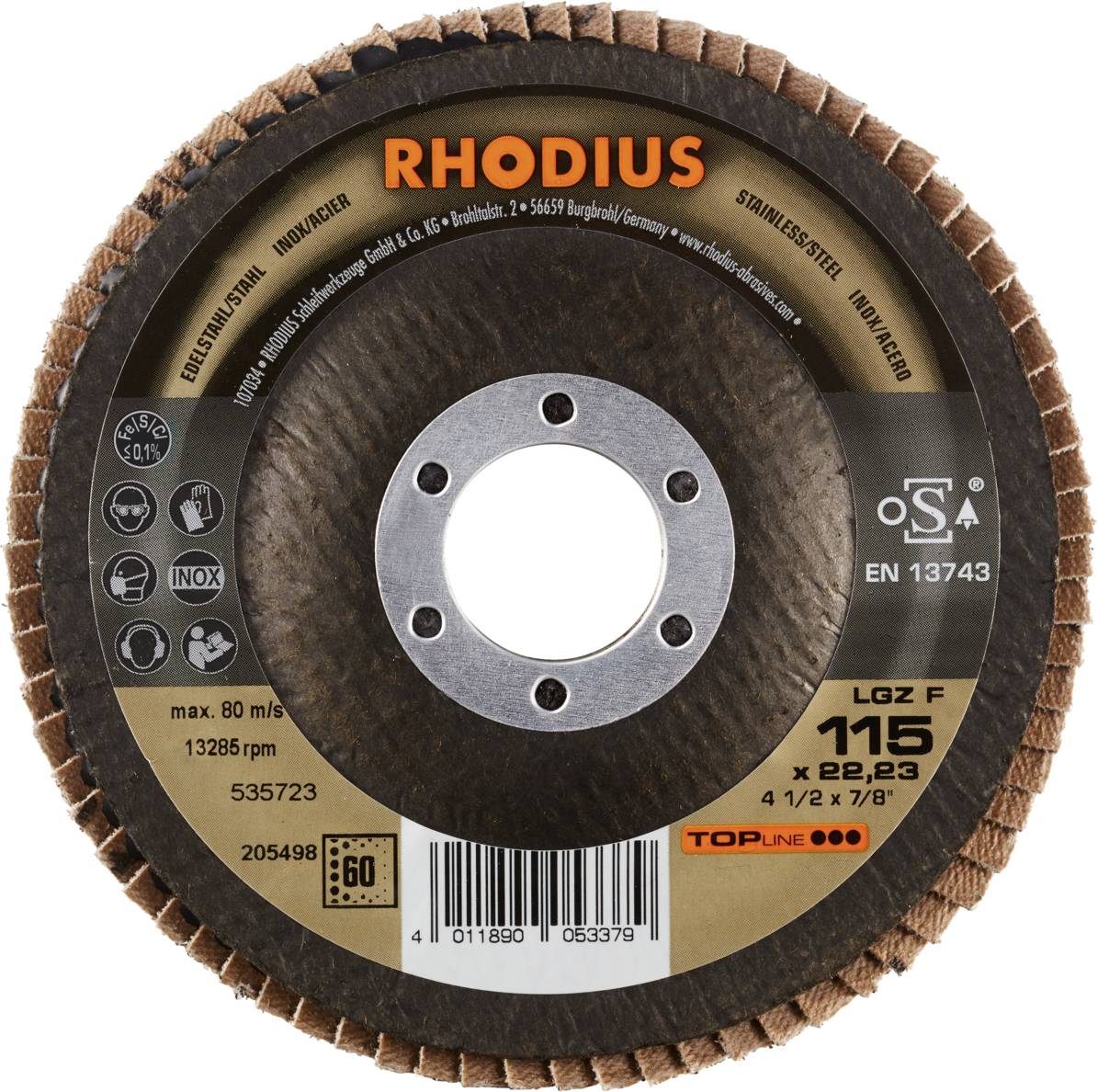 Rhodius 205498 LGZ F Fächerschleifscheibe Edelstahl, Stahl 10St.