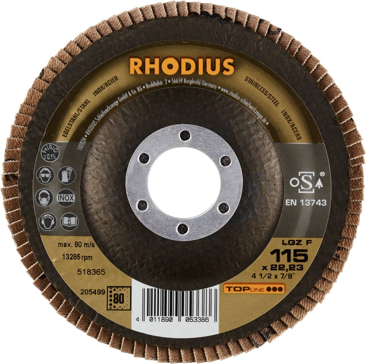 Rhodius 205499 LGZ F Fächerschleifscheibe Edelstahl, Stahl 10St.