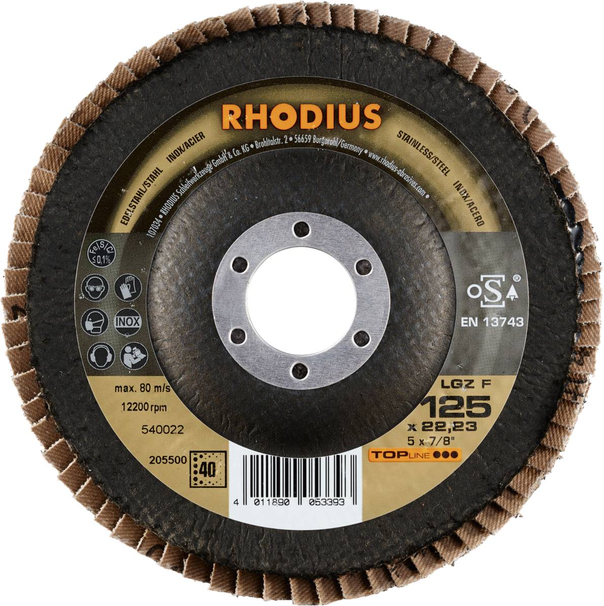 Rhodius 205500 LGZ F Fächerschleifscheibe Edelstahl, Stahl 10St.