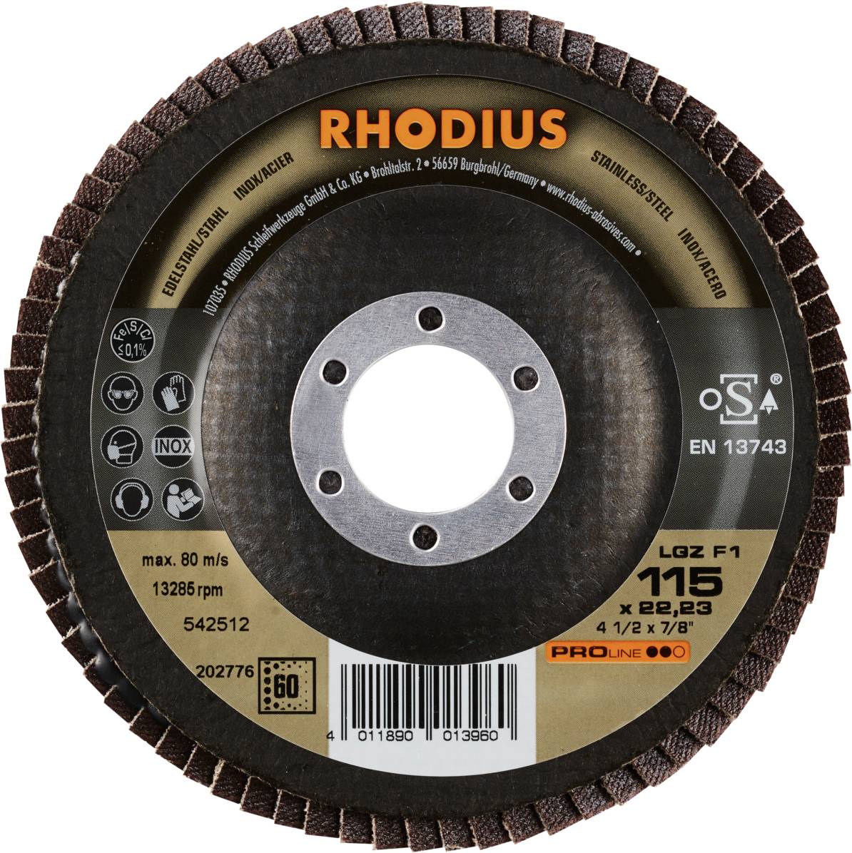 Rhodius 202776 LGZ F1 Fächerschleifscheibe Edelstahl, Stahl 10St.