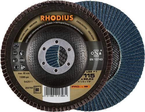 Rhodius 202783 LGZ F1 Fächerschleifscheibe Körnung (num) 80 Edelstahl, Stahl 10 St.