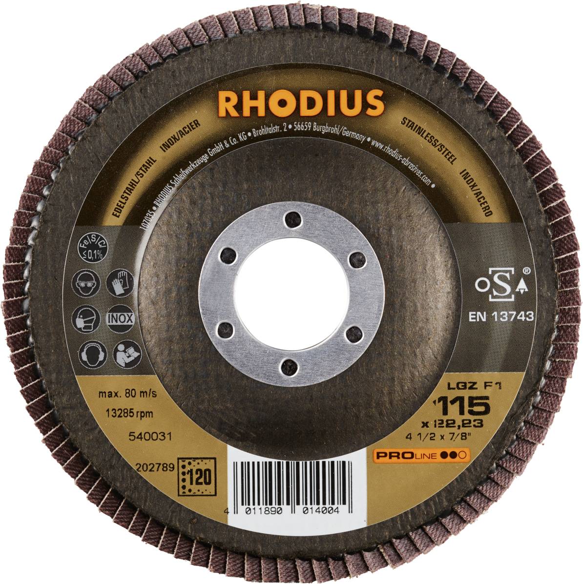 Rhodius 202789 LGZ F1 Fächerschleifscheibe Edelstahl, Stahl 10St.