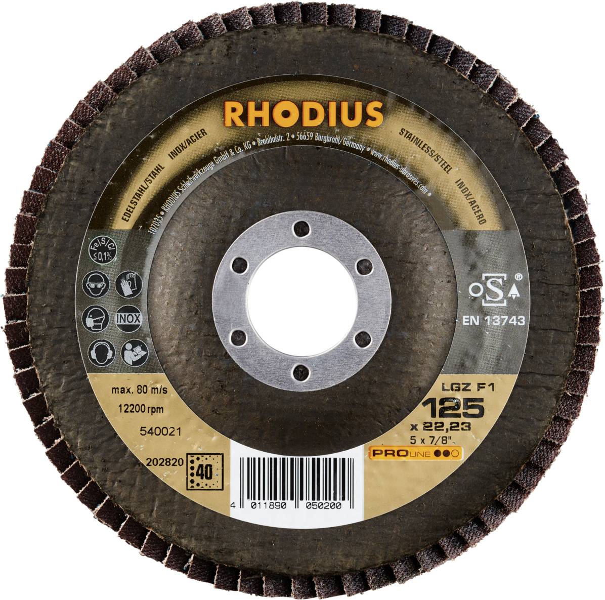 Rhodius 202820 LGZ F1 Fächerschleifscheibe Edelstahl, Stahl 10St.