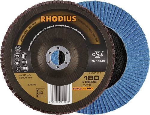 Rhodius 202799 LGZ F1 Fächerschleifscheibe Körnung (num) 40 Edelstahl, Stahl 10 St.