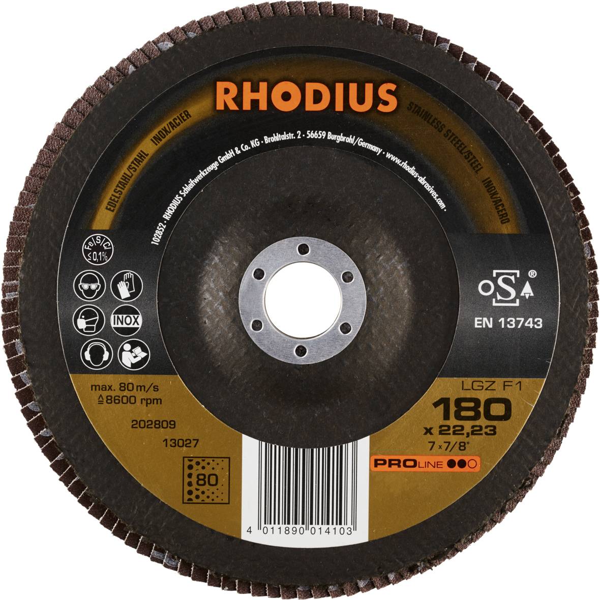 Rhodius 202809 LGZ F1 Fächerschleifscheibe Edelstahl, Stahl 10St.